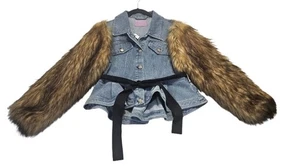 Chaqueta Azalea Wang Talla L Marrón Azul Denim Piel Sintética Nuevo Abrigo Volantes Vegano Y2K Nueva - Imagen 1 de 5