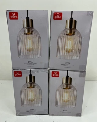 LOTE DE 4 Globos Eléctricos Etta 1 Luz Colgante Negro Mate/Mate Latón Vidrio Acanalado Foto 1 de 3