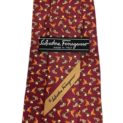 Salvatore Ferragamo Men's Seals/Penguins Brick Red Orange Silk 3.75" (W) 56" (L) - Image 1 of 4