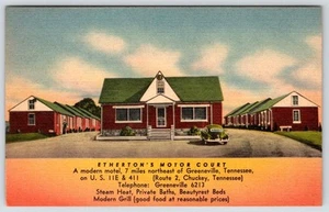 1930-40's ETHERTON'S MOTOR COURT GREENVILLE TN MILEAGE CHART POSTCARD SIZE CARD - Imagen 1 de 2