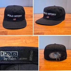 Vtg Polo Sport Ralph Lauren RL USA Flag Made In USA Cap Hat Navy Blue OSFM - Picture 1 of 15