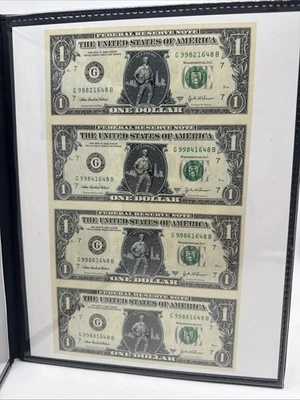 2003 United States Commemorative ILLINOIS LINCOLN Gallery Uncut $1 Bill Sheet - Image 1 of 4