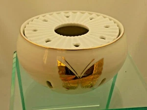 Vintage Ceramic incense bowl with removable lid--Butterfly design--Gold Ivory - Picture 1 of 7