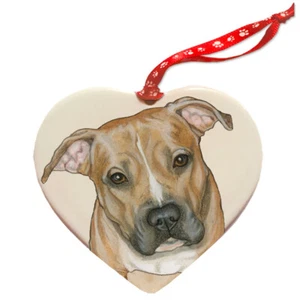 Pit Bull Porcelain Pet Gift Heart Ornament - Picture 1 of 2