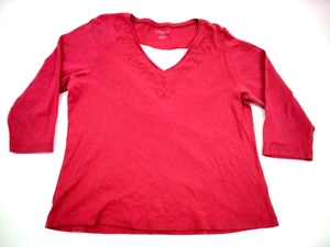 VAN HEUSEN Women's V-Neck 100% Cotton Pullover Salmon 3/4 Sleeve Blouse Top L - Picture 1 of 13