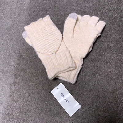 On 34th Women's Wide-Ribbed Pop Top Gloves Mittens Oat/Peach One Size - Image 1 of 4