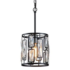 C Cattleya Adjustable Pendant Light Cylinder Chain w/ Clear Crystals Metal Black - Picture 1 of 4