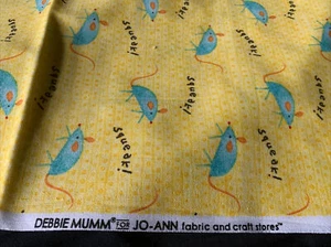 44” X 36” Debbie Mumm Yellow Mouse Squeak! Fabric Jo-Ann Material 1 Yard New - Picture 1 of 4