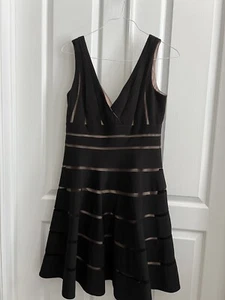 JS collections V-neck Black Striped Sheer Sleeveless Cocktail Dress size 12 - Picture 1 of 6