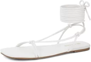 ALICEPUB Women's Comfortable Flat Sandals, Two Strap Ankle Buckle Sandals O/ Toe - Picture 1 of 6
