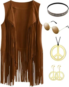 70S 80S Hippie Costume Women Fringe Vest Set Cowgirl Costume 70S Disco Outfit wi - Picture 1 of 12
