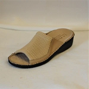 La Plume Stretch Women's Beige Stretch/Leather Sandal with removable insole wide - Picture 1 of 4