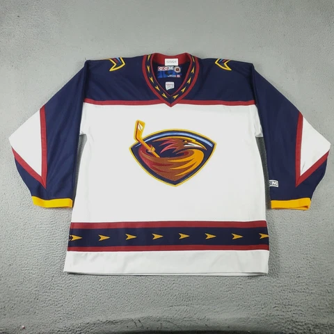 CCM Atlanta Thrashers Jersey Mens XL Blue White Knit Long Sleeve Hockey NHL Cover