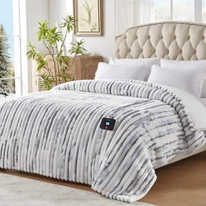 Electric Blanket Full Size, Super Cozy Luxury Faux Fur & Sherpa Heated Blanket w - Picture 1 of 7