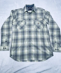 Carhartt LS Shirt Mens M Yellow Black Plaid Button Up Relaxed Fit Rugged Flex - Picture 1 of 18