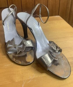 Charles Jourdan Paris Sz 8.5 Womens Bronze Metalic Leather Evening Strappy Heels - Picture 1 of 12