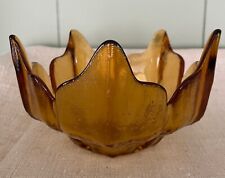 Lotus Bowl Candy Dish Mid Century Modern Deep Textured Amber Glass