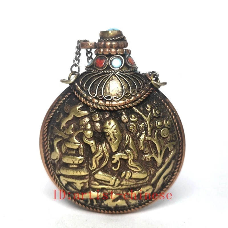 Antigua China Tíbet Bronce Talla Dios de la Riqueza Buda Estatua Tabaco Botellas H 6.8CM Foto 1 de 4