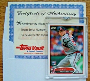 2012 Topps Updates 1/1 Blank Back #US321 David Carpenter RC Anaheim Angels COA