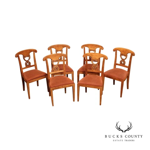 Biedermeier Style Set of Six Carved Upholstered Dining Chairs Cover