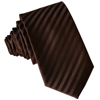Nuevo Para Hombre Poli Tejido 2.5" Corbata Delgada Tono Sobre Tono Rayas Marrón Boda Formal Foto 1 de 2