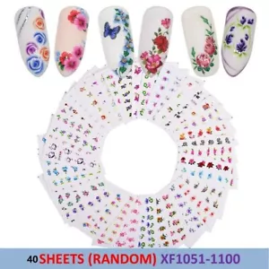 40 Sheets Nail Art Water Transfer Stickers Rose Flower Decal Tip Decoration NS8 - Picture 1 of 12