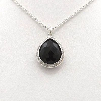 Ippolita Onyx Diamond Halo Tear Drop Rock Candy Pendant Necklace Sterling Silver - Image 1 of 4