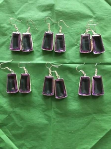 925 STERLING SILVER CUBIC ZIRCONIA CZ DROP DANGLE PURPLE EARRINGS 6 PAIR - Picture 1 of 8