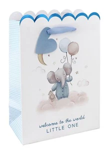 Extra Large Birth Of Baby Boy Gift Bag - Elephant on Cloud with Blue Foil 18x13" - Picture 1 of 1