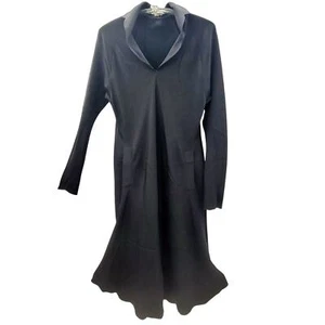 Peter Cohen Vintage schwarz Seide Dori Goth Langarm Midi Fit and Flare Kleid - Bild 1 von 17