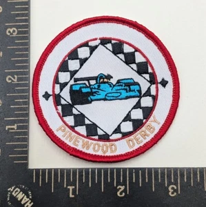 Pinewood Derby Racing Patch – Blue Car Checkered Flag Design BSA Scout - Picture 1 of 2