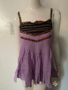 LUCCA COUTURE SHEER COTTON PLEATED TUNIC TANK TOP URBAN BOHO S, M L NWT - Picture 1 of 9