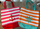 X2 Nautical Stripe Canvas Tote Bag Red Pink Anchor & Orange Turquoise Helm Wheel