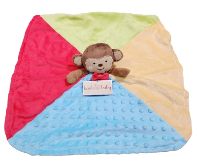 Cobertor de segurança Koala Baby novo com etiquetas Lovey macaco de pelúcia listra azul vermelha marrom minky - Imagem 1 de 2