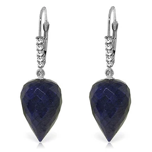 Pendientes colgantes de diamantes de zafiro briolette de oro blanco macizo de 14 quilates de 25,95 quilates - Imagen 1 de 4