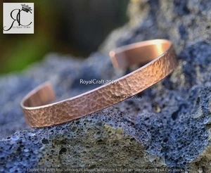 Bright Rustic Hammered Solid Copper Wide Cuff Bangle Bracelet Handmade Jewelry - Picture 1 of 11