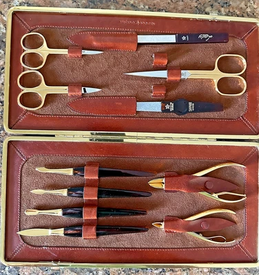 ANILLO DE FLECHA SOLIGEN ALEMANIA 11 piezas. JUEGO DE MANICURA ESTUCHE CUERO CHAPADO EN ORO 24K Foto 1 de 4