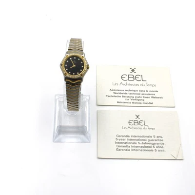Relógio de pulso feminino Ebel Wave mini dois tons 23 mm quartzo diamante preto #WB3630-1 - Imagem 1 de 4