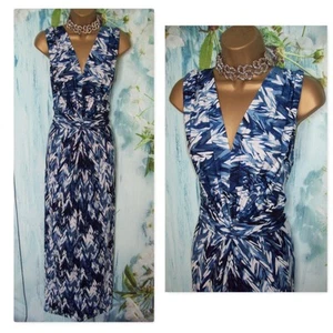 NEW ROMAN MAXI DRESS SIZE 20, Striking Blue Geometric Twist Front Occasion Dress - Picture 1 of 8