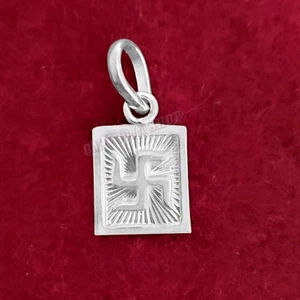 Square Shape Hindu Swastika Pendant in Pure Silver - Size: 15x22 mm Ompoojashop - Picture 1 of 2