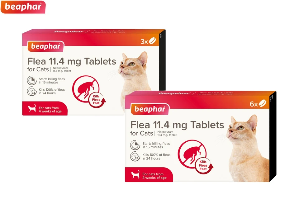BEAPHAR CAT FLEA TABLETS FAST ACTING KILLS FLEAS CAT KITTEN FLEA TREATMENT 3 / 6