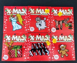 6 Vintage 90's Christmas Patch Holiday Embroidered Iron On Patches New On Card - Picture 1 of 10