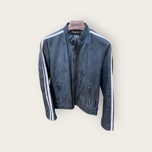 Schott Black Leather Racer Jacket Stripe Lining Used -Shipping from Japan - Picture 1 of 7