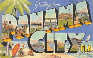 PANAMA CITY Bay County, Florida Large Letter Linen c1940s Vintage Postcard - Picture 1 of 2