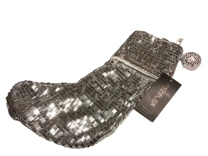 "Rachel Zoe Disco Paillettes Natale Calza Glitz Argento 22" Nuova con etichette" - Foto 1 di 2