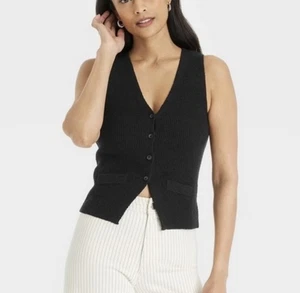 Damen Universal Thread Button Down V-Ausschnitt Pullover Weste schwarz XXL Einzelhandel $ 25 - Bild 1 von 7