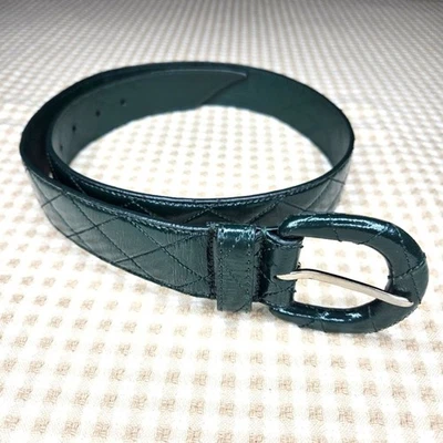 Talbots Christmas Green Patent Leather Diamond Stitch Preppy Chic Leather Belt - Image 1 of 4