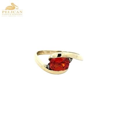 Anillo para mujer de diamantes y piedras anaranjadas en oro amarillo de 10 quilates 0,002 quilates (PBR114372) Foto 1 de 4