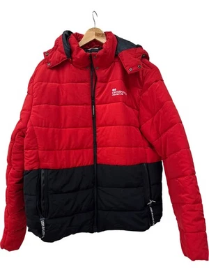 Crosshatch Red Black Puffer Jacket Hooded Polyester XXL T2181 NVR823 - Image 1 of 4