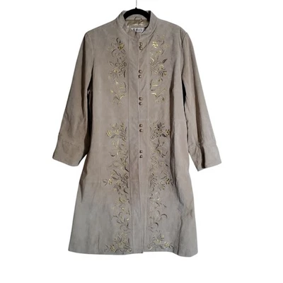 VTG Silhouettes Suede Coat Tan Jacket Leather Hippie Y2K 18W Embroidered Long - Image 1 of 4